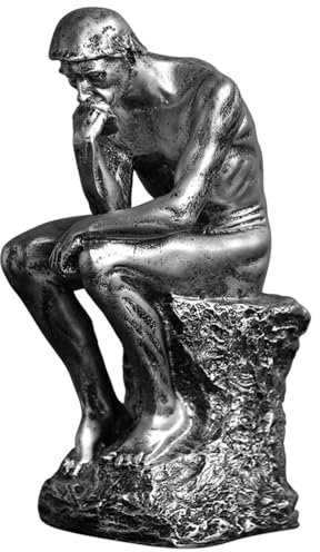 LECMACY Skulptur aus Kunstharz, berühmter denkender Mann, 24 cm, hochwertige Sammlerfigur, Design Rodins Denker, inspirierte dekorative Statue für Zuhause, Büro, Bücherregal (Silber)