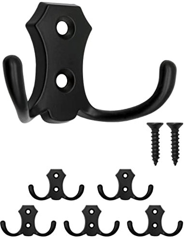 Fuxxer® Klassische Garderoben-Haken, Kleider-Haken, Doppel-Haken, Küchen-Haken, Eisen Design, 5er Set (schwarz)