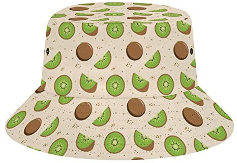 Ahdyr Grüne Kiwi-Obst-Eimer-Hüte Unisex-Strand-Reise-Hut Outdoor-Angelkappe für Damen Herren