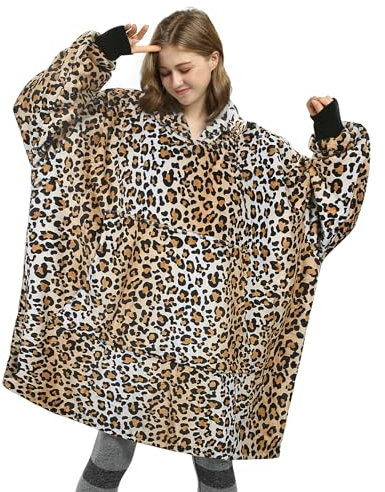 Übergroße Fleece Hoodie Decke Gepard, Warme Großes Kapuzendecke Tragbare Decke zum Anziehen, Flauschige Kapuzenpulli Decke mit Ärmeln und Kapuze als Geschenkidee für Damen und Herren