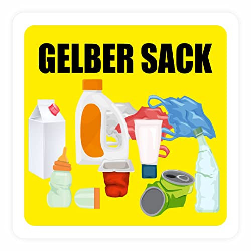 Aufkleber für Abfall- und Mülltrennung Aufkleber 20x20cm - UV-Beständig und Wetterfest - Restmüll, Gelber Sack, Biomüll, Altpapier (Gelber Sack Aufkleber)
