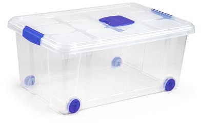 ForenTex Caja Almacenaje Plástico 36L con Tapa y Cierres (N3) – Transparente, Apilable, Segura y Versátil para Ropa, Juguetes, Herramientas y Oficina