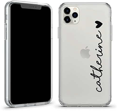 TULLUN Personalised Phone Case for iPhone 6 plus / 6s plus - Custom Vertical Name & Heart Design Crystal Clear Hybrid Shockproof TPU Bumper & Hard Back Plate Cover - Black Name