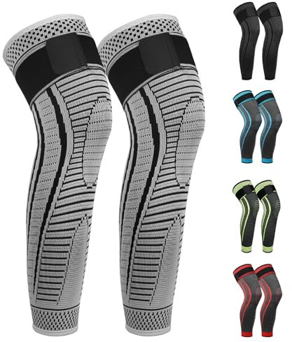 Ruilaibao Full Leg Compression Sleeves 2 Pack anti Sliping Ventilation Long Knee Support with Wraps for Men and Women Long Knee Compression Sleeve for ACJ, Meniscus Tear, Arthritis (Gray, XX-Large)