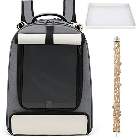 ALLSOPETS Vogelrucksack Leicht und Atmungsaktiv Tragbarer Papageiträger für Kleine Tiere mit Ständer Verstellbarer Höhe und Sichtfenster ideal für Reisen (Naturbeige)