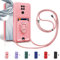 Aithne Funda con Cuerda para Xiaomi Redmi Note 9 Case con Ranura para Tarjetas,360 Anillo función de Soporte Cubierta -Pink
