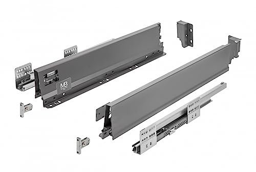 GTV - Modern Box Pro Schubladenschienen I L=400mm H=84mm I Anthrazit I Schublade mit Leises Schließen I Die Synchronisation des Fahrweges der Führungen I Belastung bis zu 40 kg I PB-MBPRO-KPL400A
