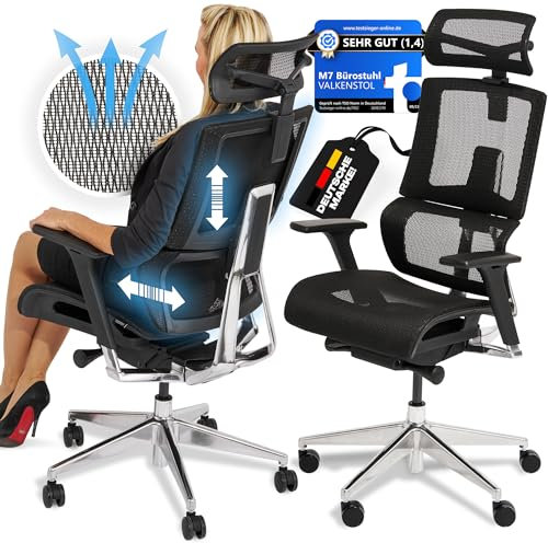 VALKENSTOL M7 Bürostuhl Ergonomisch Testsieger | Schreibtischstuhl mit adaptiver Lordosenstütze, Mesh-Sitz und TruErgo-Technologie für Gesundes Sitzen | 3D Armlehnen Chefsessel Bürostuhl PC Stuhl