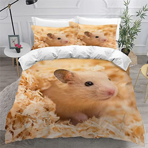 AKATIE Bettwäsche Meerschweinchen Bettwäsche 135x200 Kinder Goldhamster Bettbezug Set Weich Microfaser Kinderbettwäsche 3 Teilig Mit ReißVerschluss Mit 2 Kissenbezug 80x80 cm