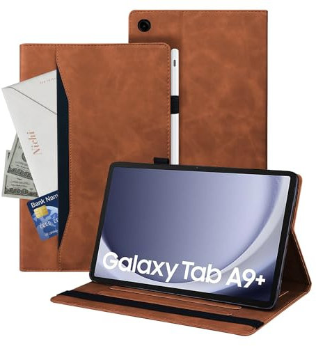 Auslbin Hülle für Samsung Galaxy Tab A9 Plus/Galaxy Tab A9+ 11 Zoll 2023, Polether -Tablet Geeignet für Tab SM-X210 SM-X215, Wallet Cover Case Tablet Hüll mit Stifthalte und Standfunktion Braun