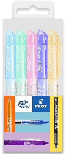 Pilot Frixion Textmarker, leicht, weich, mittlere 4,0 mm Spitze, Pastelltöne, je 1 Packung mit 5 Stück