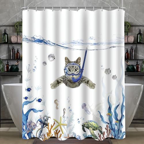 Lerores Duschvorhang 200x200cm, Katzenschwimme Antischimmel Textil, Beschwerter Saum Wasserabweisend, Waschbar Polyester Stoff Badevorhänge 12 mit Ösen und Duschvorhangringe für Badezimmer, Badewanne