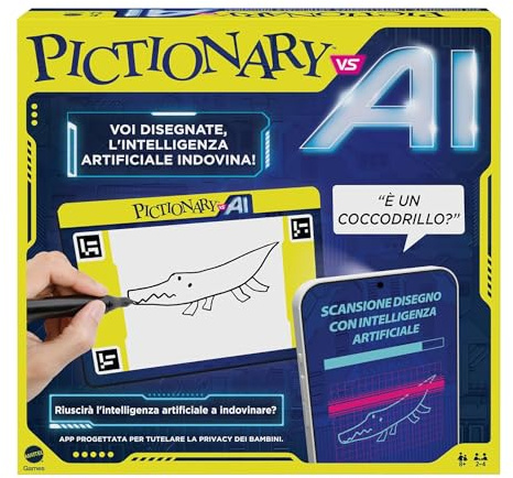 Mattel Games Pictionary Vs. AI – Die Version von Pictionary mit künstlicher Intelligenz, die Spieler zeichnen und die KI raten, Spieleabende für alle Altersgruppen, italienische Version, 8+ Jahre