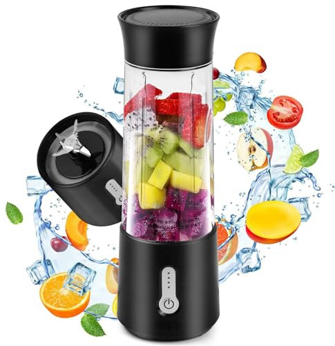 Jinlaili Mixeur Portable pour Smoothie, 500ml Mini Mixeur Smoothie avec 6 Lames, 4000mAh USB Rechargeable Mixeur Portable pour Shakes et Smoothies, Mixeur Blender Portable, Fruit Fresh Juice Blender