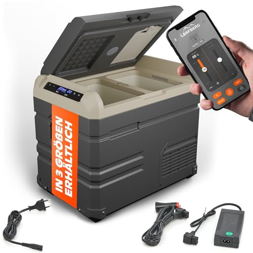 LEAFBERG Kompressor Kühlbox 45L 12/24V & 100-240V mit 2 Zonen bis -20°C elektrische Auto Kühlbox mit Griff für LKW KFZ Camping | sehr leise | LED Touch Display | Energiesparend