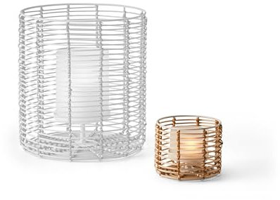 Cane Teelichthalter oder Windlicht - Schilfrohr - Stahl - Mattes Borosilikatglas (Teelichthalter S)