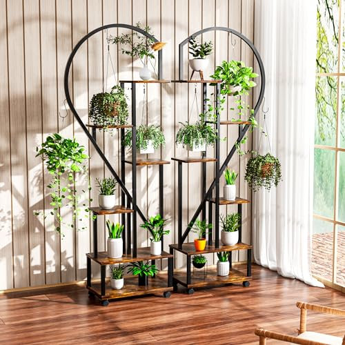 TONAHUTU 71in Tall Tiered Metal Plant Stand Half Moon Plant Stands 6 Tiered Metal for Plants Multiple Tier Curved Ladder Flower Pot Stand Display Rack for Living Room, Balcony, Patio, Garden ( 2 Pack