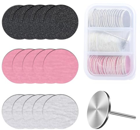 MelodySusie 60 Pcs Replacement Sandpaper Discs with 25mm Metal Nail Drill Bit, 80 Coarse 120 Medium 180 Fine Grit for Electric Foot File Callus Remover Tool or Polishing Craft