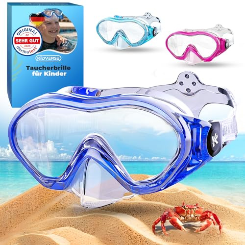 KIDVERSE Taucherbrille Kinder mit Nase - Dermatest geprüfte Kinder Taucherbrille mit Stoffband oder Silikonband - Tauchmaske ab 5 Jahre für Mädchen & Jungen - Kindertaucherbrille