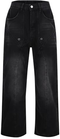 Y2K Jeans Herren Baggy Jeanshose Streetwear Vintage Jungen Weitem Bein Breite Jeans Hip Hop Style Lang Skateboard Stretch Jeanshosen Gerade Denim Hosen Teenager Jungen Loose Fit 4XL