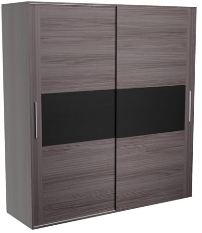 Homey - Armario Dos Puertas Correderas con Altillo Modelo Leina para Dormitorios de Matrimonio o Individuales, Color Cambria - Grafito, Medidas: 180 cm (Ancho) x 208 cm (Alto) x 55 cm (Fondo)