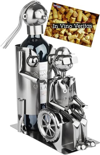 BRUBAKER Porte-Bouteille de Vin Soignant avec Fauteuil Roulant - Sculpture en Métal avec Fauteuil Roulant - Cadeau pour Personnes en Fauteuil, Les Infirmiers et Les Aides-Soignants avec Carte Cadeau