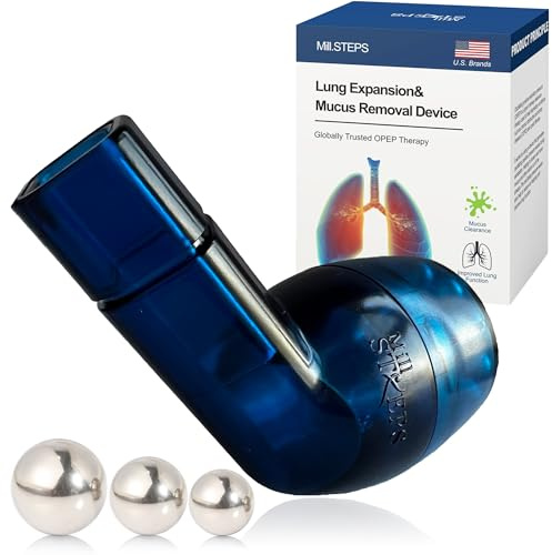 MILLSTEPS Breathing Exercise Device for Lungs,Flutter Valve,Expiratory Breathing Exerciser - Clear Mucus from Airways Naturally & Build Stronger Lungs (Blue)