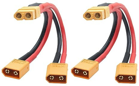 Riertostng Kurzes XT60 Parallel-Akku-Anschlusskabel, 14AWG 1 Buchse zu 2 männlichen Y-Splitter-Adapterkabel, 10cm/3.93inch für RC Multicopter Quadcopter(2Pcs)