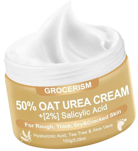 Urea Creme 50 Prozent für Füße Maximale Stärke 150 Gramm mit Hafer und 2% Salicylsäure, Fuß- & Handcreme mit Hyaluronsäure, Teebaum und Aloe Vera für Tiefenbefeuchtung, Hornhaut