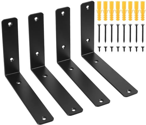 4 Stk Regalhalterung Schwarz, Winkel Regalwinkel Schwerlastwinkel, L Metallwinkel 90 Grad Regalträger für Wandhalterung Regal Holzregale Wandregalhalter, Schwimmende Regalhalterungen(200x150x4mm)