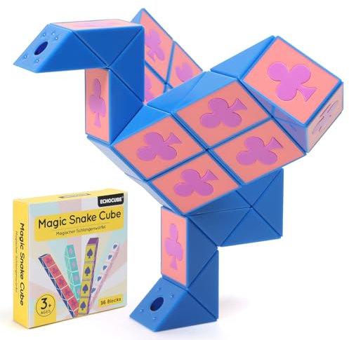 ECHOCUBE Magic Snake Cube im Poker-Design, 36 Blöcke Magische Schlange Würfel Party-Bag-Füller für Kinder, Twist-Puzzle-Spielzeug, pädagogische Snake-Fidget-Toys, Partygeschenke (Blau)