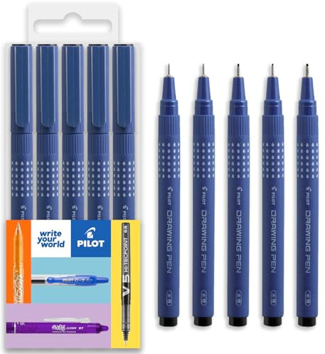 Pilot DR Drawing Pen - Wallet Set mit 5 Fineliner-Stiften - Schwarze Tinte - dünne bis dicke Spitzen - ideal für technisches Zeichnen, Skizzieren, Konturieren, Schreiben