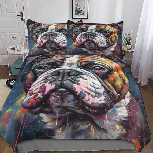AAPZY BullHund Bettwäsche Premium Atmungsaktive Angenehme Bettbezüge, Mikrofaser Bettdeckenbezug, Erwachsene Kinder 3teilig Bettbezug + Kissenbezug King (220x240cm)