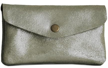 Double Tree - Porte-Monnaie Cartes Cuir Véritable Daim Irisé pour Femme - Portefeuille Pochette Petit Sac De Rangement À Pression - Format Mi-Long - Léger Fonctionel - Olive