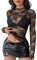 Womens Mesh Long Sleeve Tops Crew Neck Sexy See Through Tee Shirts Party Club Night Lace Blouse Black S
