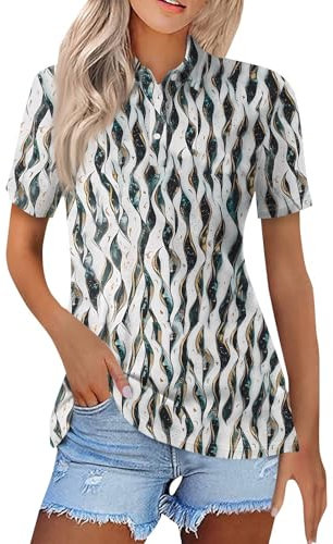 DIYIOUZHOU Womens Polo Shirt Polo Shirts for Women UK Casual Golf Button Short Sleeve Floral Print Lapel Top Cozy Lady Golf Tops 01-Navy XXL
