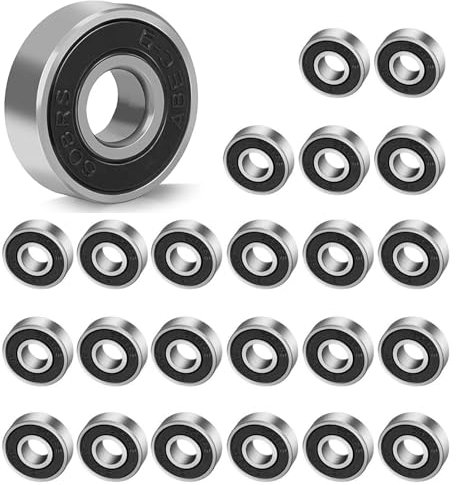 Kugellager, 24 Stück 608 RS Kugellager, Kohlenstoffstahl Kugellager, Double Shielded Miniatur Rillenkugellager, für für Skateboard, Rollschuhe Roller, Inlineskaten, Schwarz