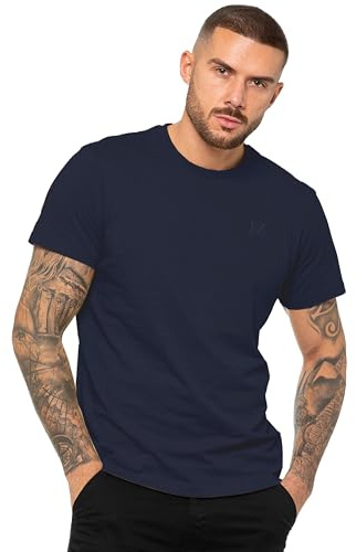 989Zé ENZO Mens Regular Fit T Shirt Plain Cotton Tee Crew Neck Top Short Sleeve Casual Tshirt (UK, Alpha, S, Regular, Regular, Navy)