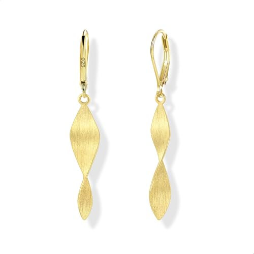Ohrringe Gold Hängend Damen, 14K Vergoldet Sterling Silber 925 Ohrringe Hängend Blatt Französische Ohrhaken-Ohrring Gold Creolen mit Anhänger Blätter Baumelnde Ohrring Boho Damen