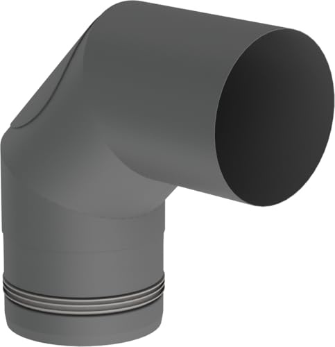 Pelletofen Winkelrohr/Winkel/Bogen 90 Grad starr aus Edelstahl mit Revisionsöffnung mit innenliegender Dichtung, Durchmesser 80 mm schwarz