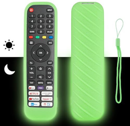 Silikon-Fernbedienung Fall kompatibel mit Hisense EN2G30H EN2D30H EN2J30H EN2N30H EN2N30H EN2A30 EN2P30H TV Fernbedienung Stoßfeste Schutzhülle mit einem Lanyard (Fluoreszierend Grün)
