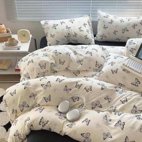 Sedefen Bettwäsche 220x240cm 3teilig Schwarz Weiß Schmetterling Bettwäsche Vintage Weiche Mikrofaser Bettwaren-Sets ÖKO-TEX Bettbezug mit Reißverschluss und 2 Kissenbezug 80x80cm