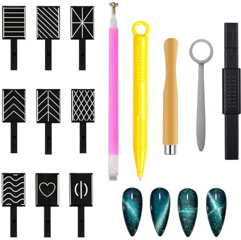 Azushwer 14pcs Cat Eye Magnetic Nail Polish Kit, Nail Magnets Cateye for Nails Art, Nail Magnetic Cat Eye Gel Nail Polish, Magnet Wand Strong Suction Board Nail Manicure Tool Set for Nail DIY Salons.