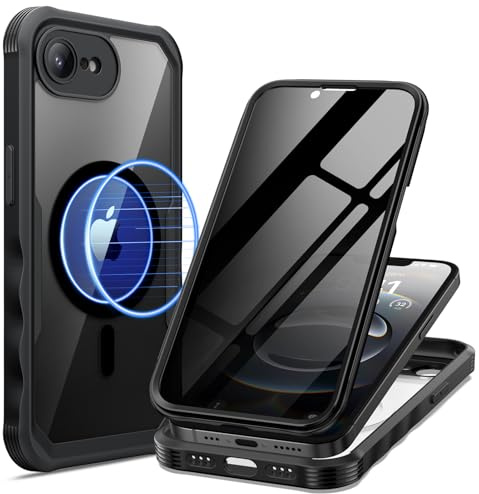 seacosmo Sichtschutz für iPhone 16E/17E Hülle [Kompatibel mit MagSafe], Eingebaut 9H Privacy Schutzglas Screen Protector, 360 Grad Full Body Militärschutz Stoßfest iPhone 16E/17E Handyhülle -Schwarz