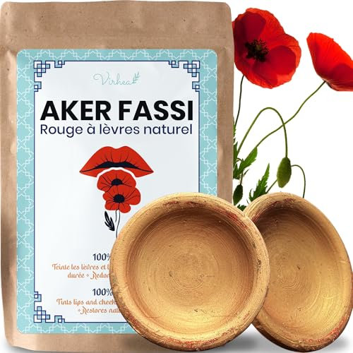 VIRHEA Authentique Aker Fassi x2 Rouge à Lèvres Marocain Naturel à Base de Coquelicot et Grenade Beauté Traditionnelle