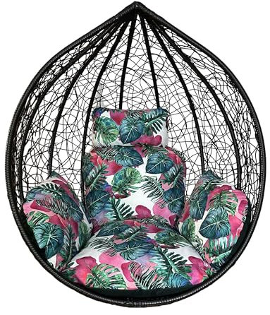 Wasserdichtes Kissen für Hängesessel 54x66x8cm - Schaukelstuhlkissen, Wetterfest, Abnehmbarer Bezug - Für Garten, Terrasse, Balkon und Schaukelstuhl, Rosa/Grün