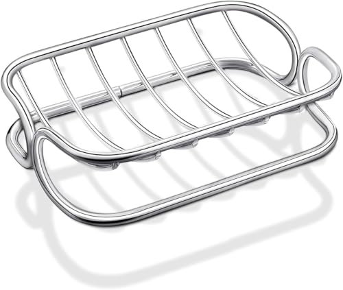 Porte-savon en acier inoxydable, auto-drainant, plateau en métal robuste pour douche, salle de bain, cuisine (lot de 1)