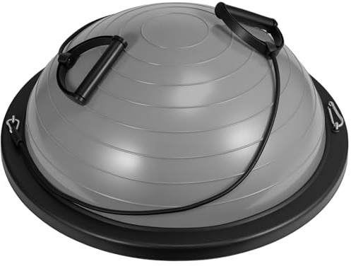 GROWNEER Balance Ball Board Inflatable Air Dome With Resistance Bands and Pump, Women Half Exercise Balance Trainer for Home Gym Workout Fitness Anti-slip Yoga Ball for Pilates (Grey)