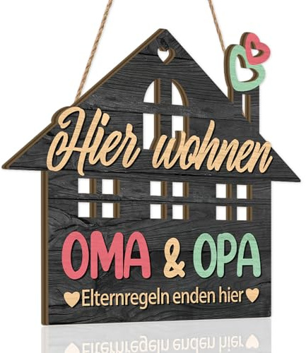 ANHUIB Oma Opa Schild Holz Spruch Hier Wohnen Oma&Opa Elternregeln Enden Hie Vintage Türdeko Geschenk Pension Hauseingang Geschenkidee Geburtstag Weihnachten Großeltern Rentner Senioren Enkelkinder