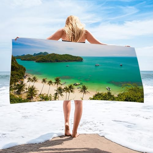 Tolldek Yogatuch 100x180cm, Meer und Strand Landschaft Strandtücher Mikrofaser, Unterlage Handtücher Hamamtuch Perfekt für Fitness Reisen Sport Wandern Outdoor Sauna Yoga, Blau Grün